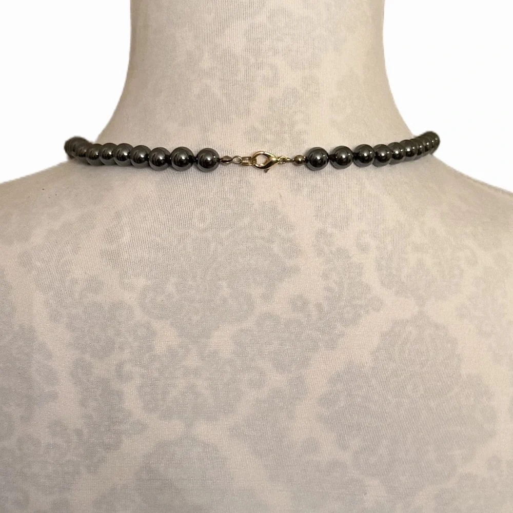 Genuine Hematite Beaded Necklace- Knotted between Each Bead | Minimalist Jewelry